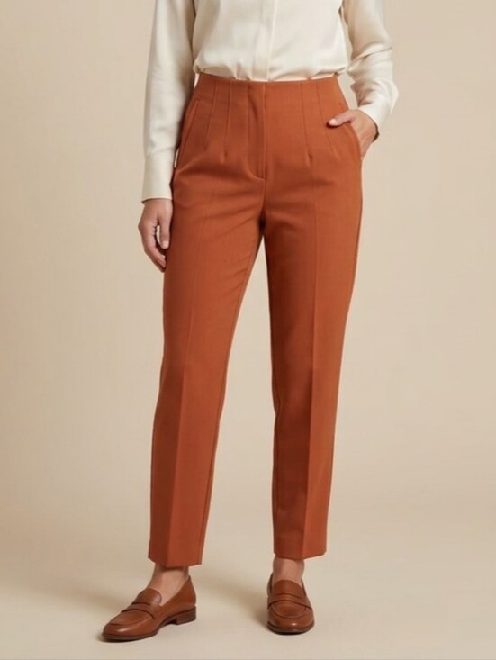 Nine West Pants - Nine West Rust High-Rise Tapered Trousers Size 14 Color Marron-brown.